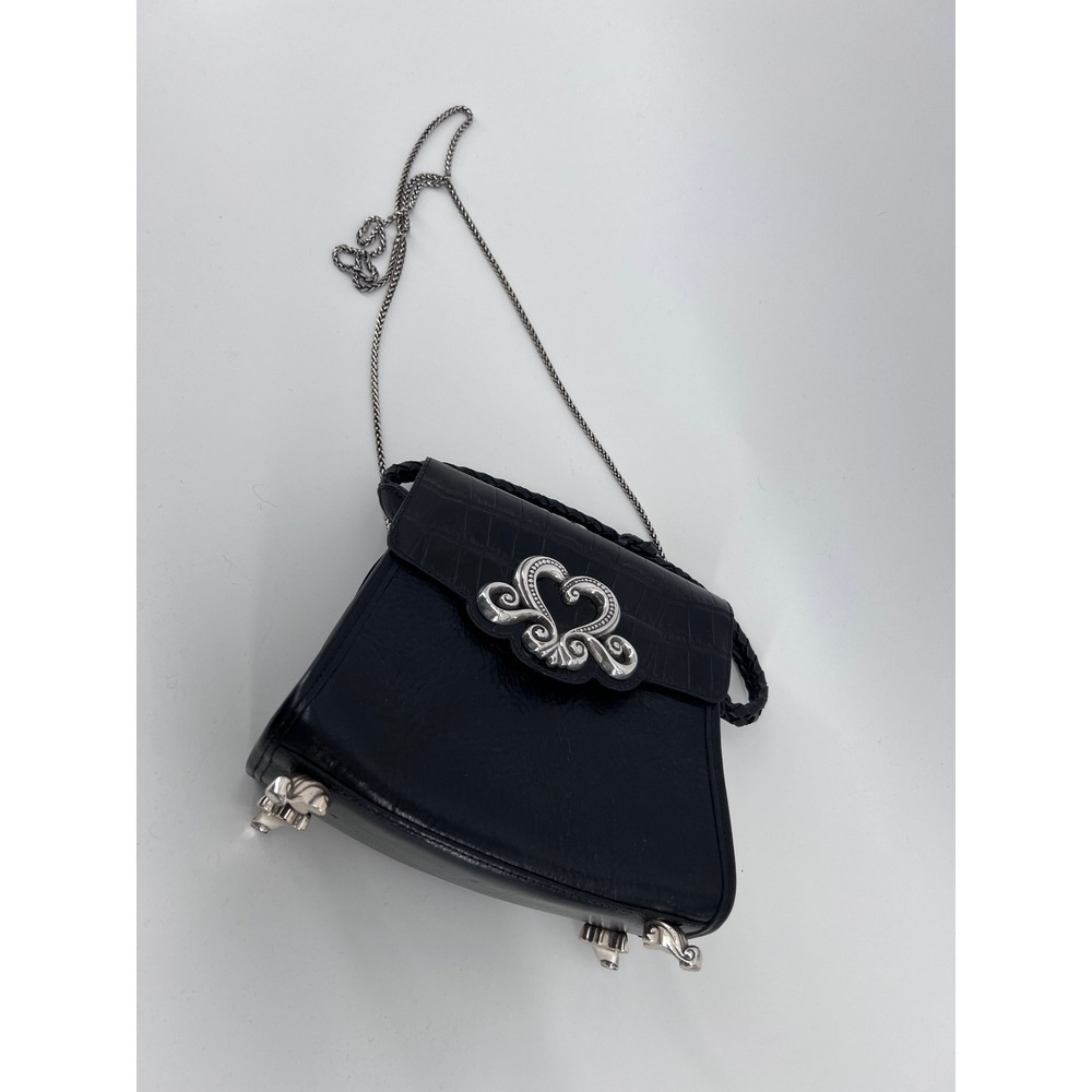 Brighton Vintage Black Croc Embossed Leather Heart Crossbody Bag 365275 - Picture 2 of 9